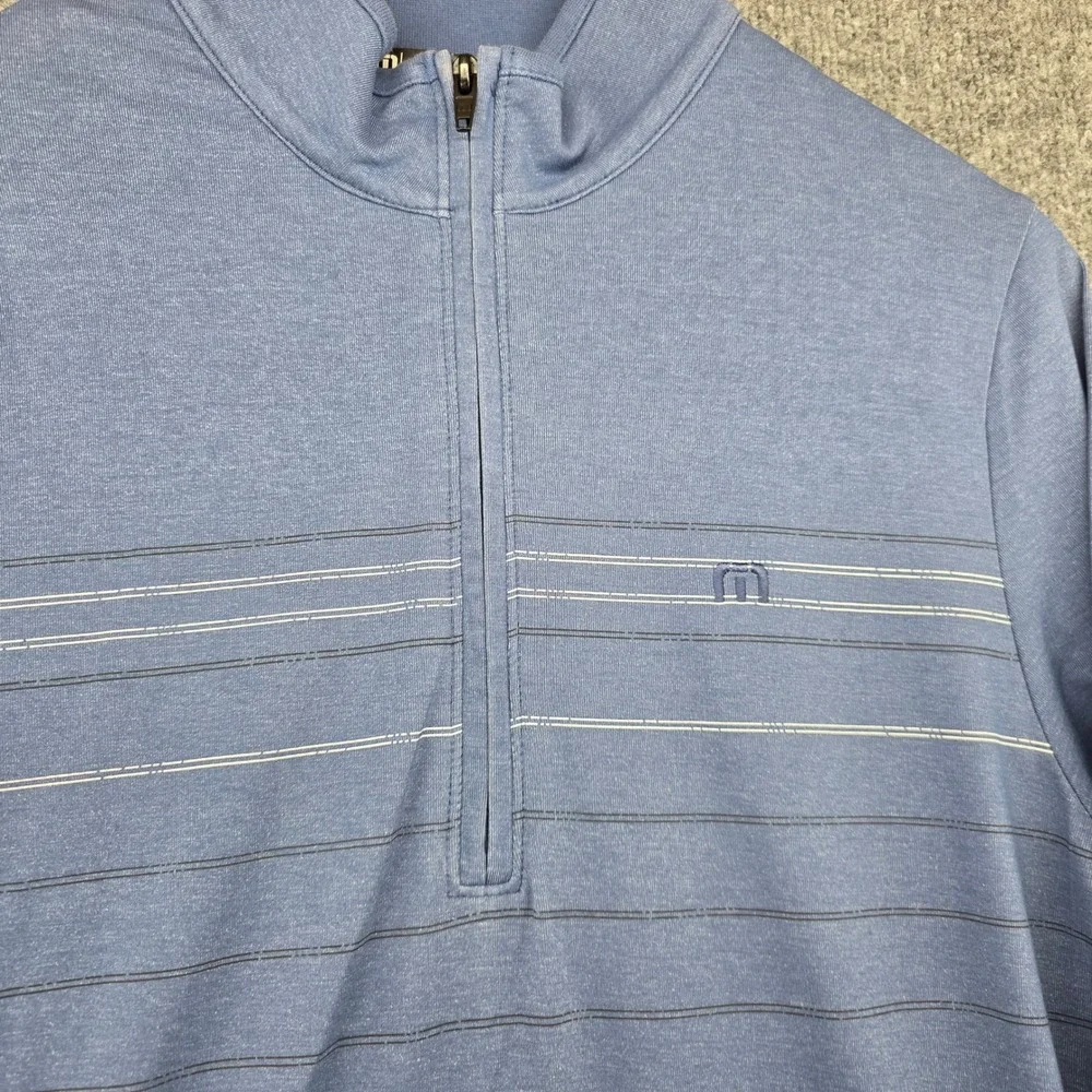 TravisMathew‎ Mens Blue Striped Quarter Zip Pullover Sweater Size S Mock Neck
